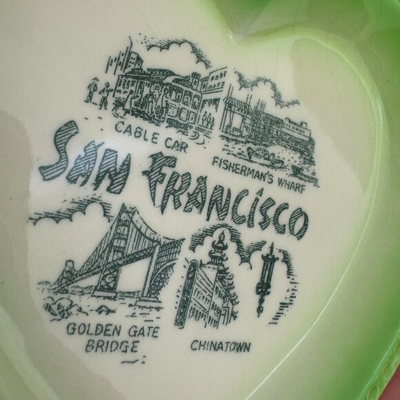 Vtg San Francisco Cali Green Heart Shaped Ceramic Porcelain Souvenir Decor READ - Picture 4 of 11